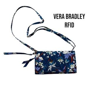 Vera Bradley RFID Wallet Crossbody Purse Blue Floral Quilted